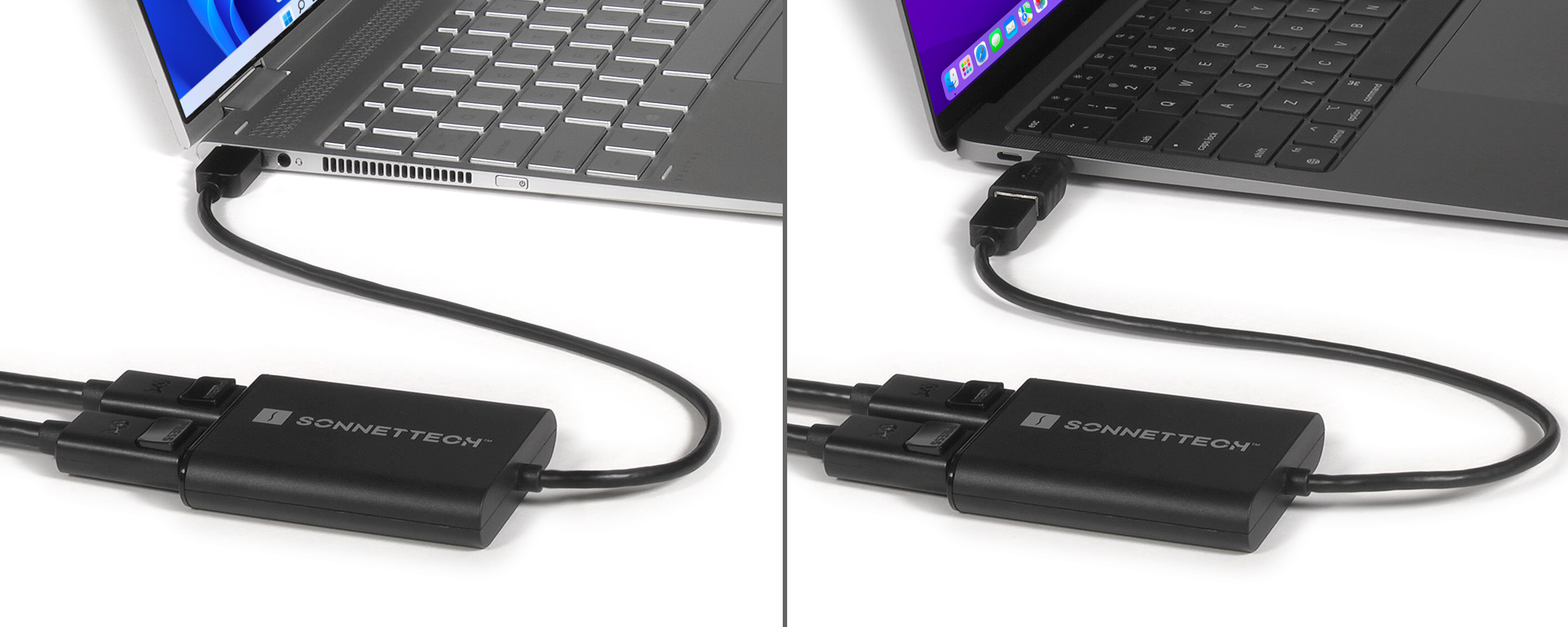 DisplayLink Dual DisplayPort Adapter for M1 Macs Connected to Computers with a USB Type-A Port and a USB-C Port (with Adapter)