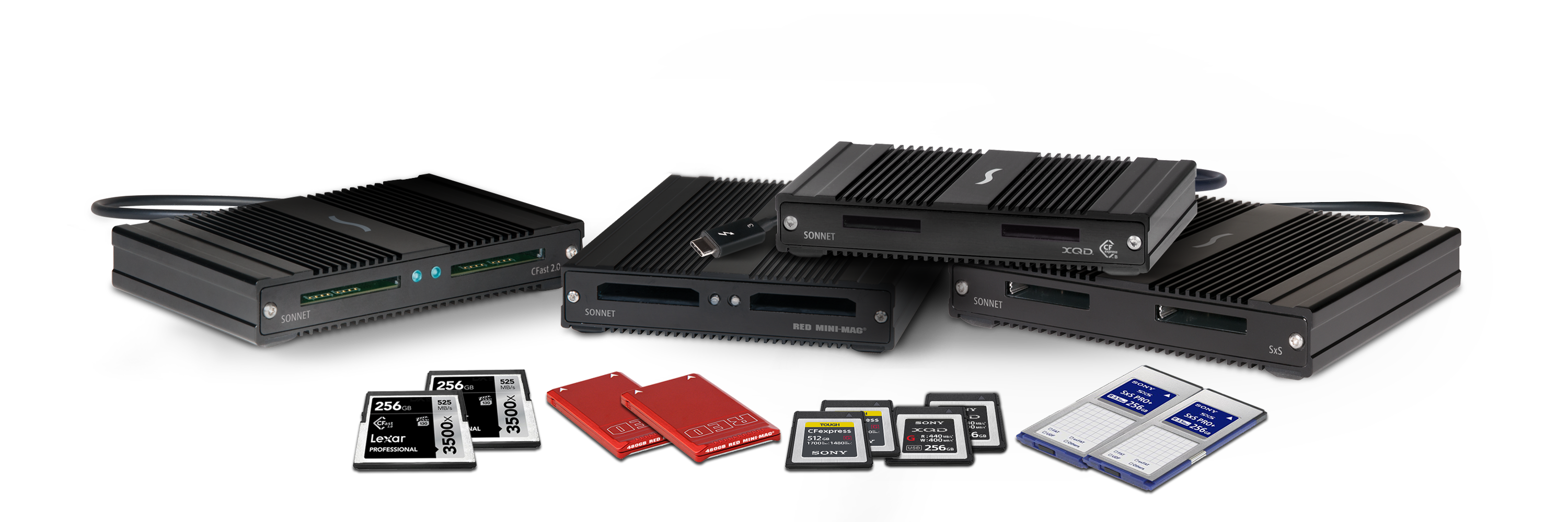Group of Sonnet SF3-Series Pro Media Card Readers.