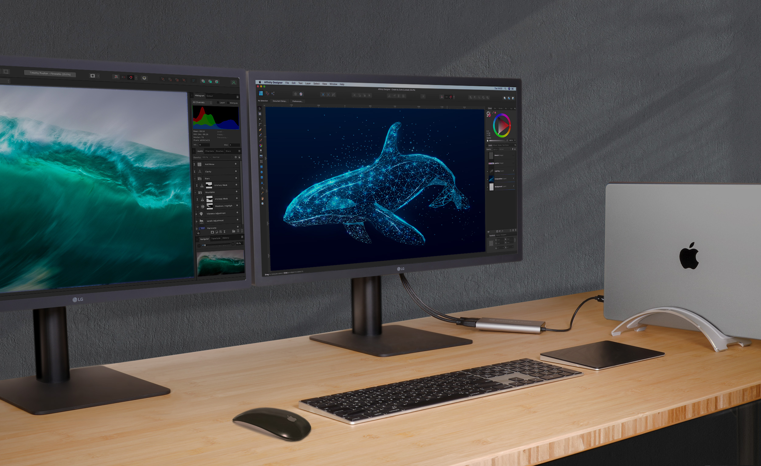 USB-C to Dual 4K 60Hz HDMI Adapter Connected to MacBook Air and Two 4K Displays
